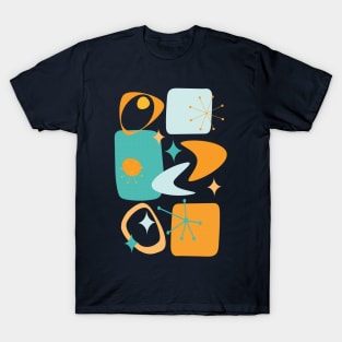 Mid Century Atomic Age Abstract 15 in Aqua and Orange T-Shirt